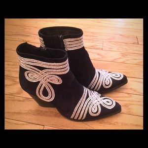 Blue swede with silver accents.